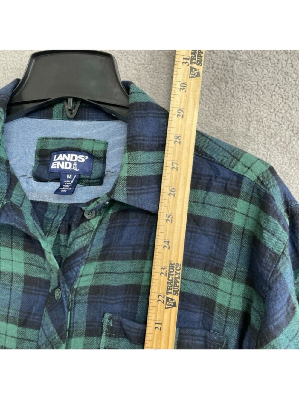 Lands' End Women's M Green & Navy Plaid Button-Up Flannel Shirt Cotton B0472 - Picture 5 of 10